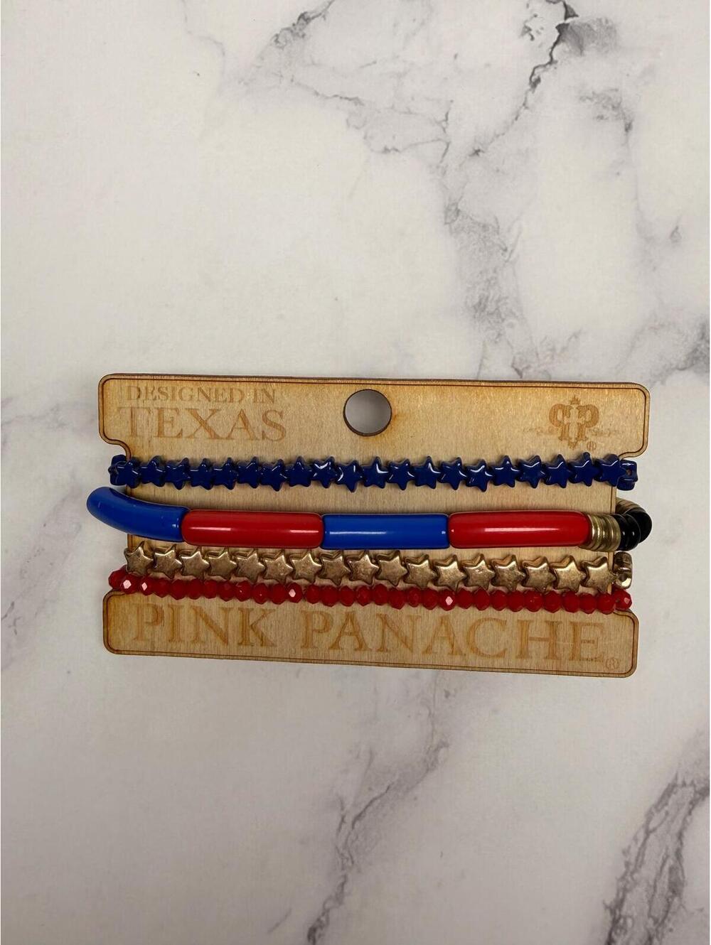 Pink Panache Patriotic Bracelet Set Red White Blue Star Stretch Stack Texas